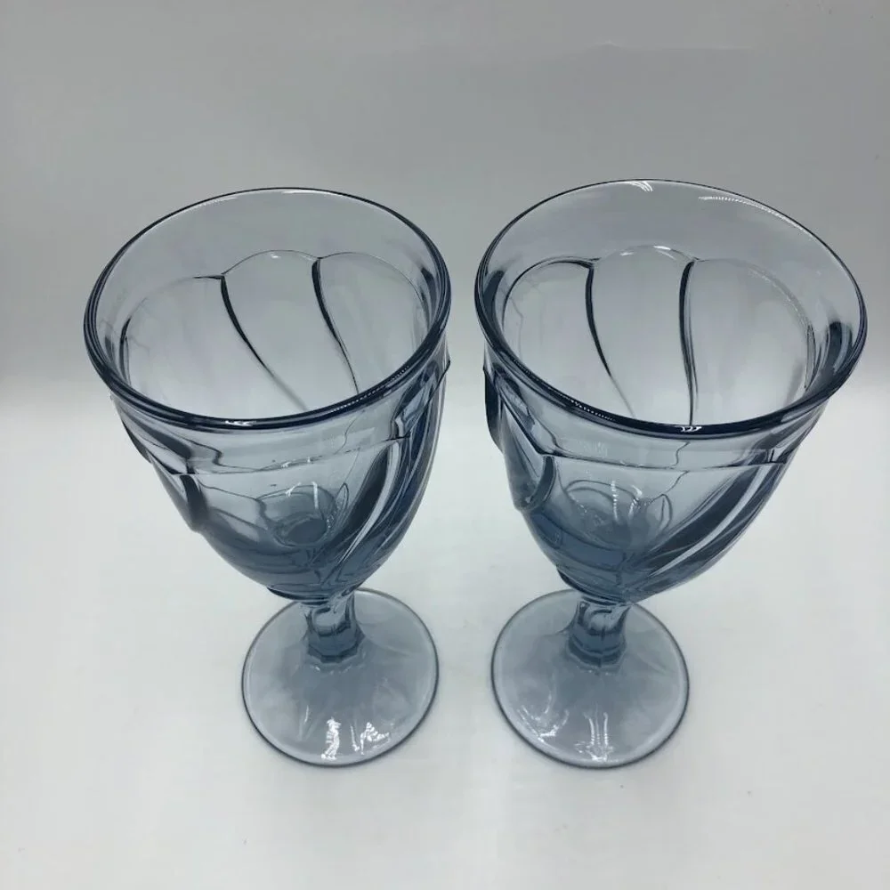 Blue Glass Goblets Set of 2 Collectible Decorative Elegant Drinkware